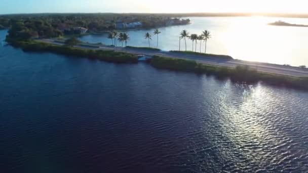 Solnedgång Över Weston Florida Drone Flying Fantastiskt Landskap Waterfront View — Stockvideo