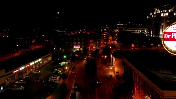 Roanoke Noche Centro Ciudad Vistas Los Aviones Tripulados Luces Ciudad — Vídeo de stock