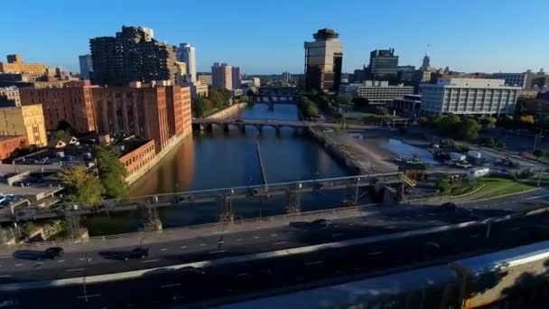 Rochester Aerial View Downtown New York State Genesee River — 비디오