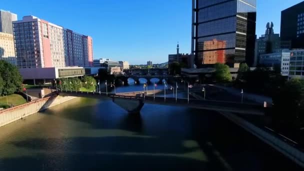 Rochester Vista Aérea Estado Nova Iorque Centro Cidade Rio Genesee — Vídeo de Stock