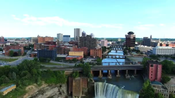 Rochester Aerial View Genesee Nehri Downtown New York Eyaleti — Stok video
