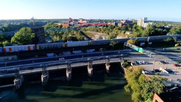 Rochester Aerial View New York State Genesee River Downtown — Stock video