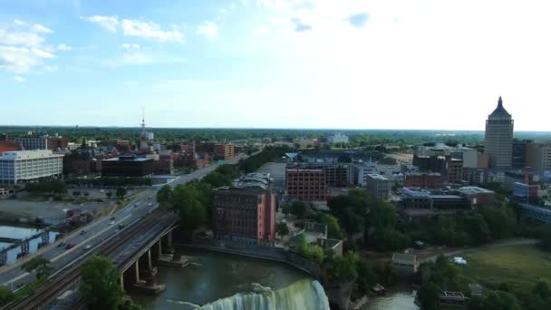 Rochester Aerial View Genesee River Πολιτεία Της Νέας Υόρκης Κέντρο — Αρχείο Βίντεο