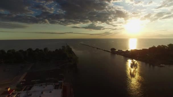 Sunset Rochester Aerial View Rochester Harbor New York State — 비디오