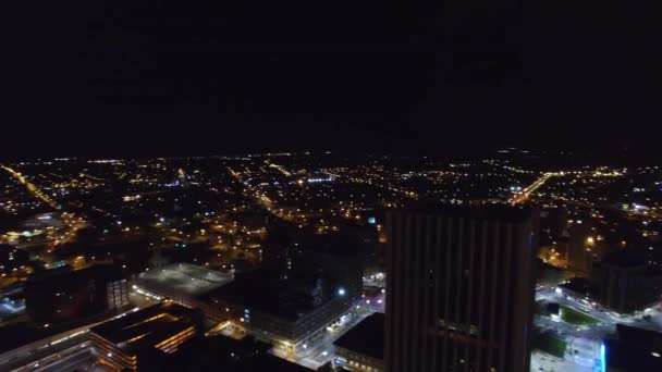 Rochester Night Drone View New York State Downtown City Lights — Stock video