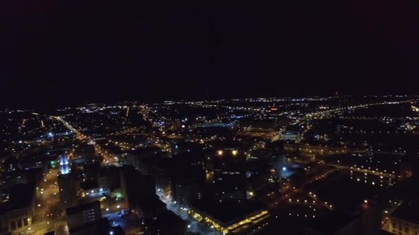 Rochester Night Drone View New York State City Lights Binnenstad — Stockvideo