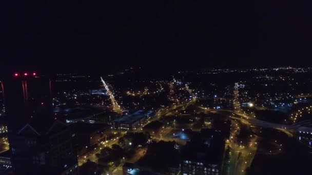 Rochester Bei Nacht Drohnenblick Stadtbeleuchtung Innenstadt Bundesstaat New York — Stockvideo