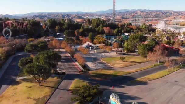 Santa Clarita Six Flags Magic Mountain Californië Luchtfoto — Stockvideo