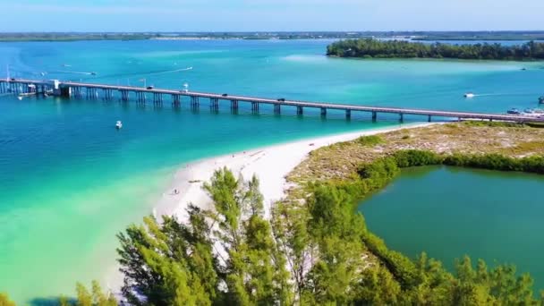 Longboat Key Luftaufnahme Longboat Pass Bridge Strände Der Golfküste Floridas — Stockvideo