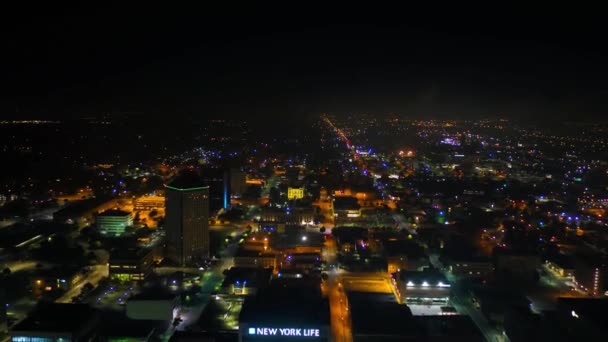 Wichita Noche Vistas Los Aviones Tripulados Centro Ciudad Luces Ciudad — Vídeo de stock