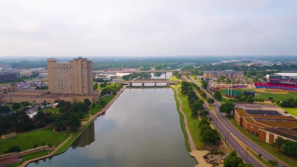 Wichita Downtown Drone View Kansas Arkansas River — стокове відео