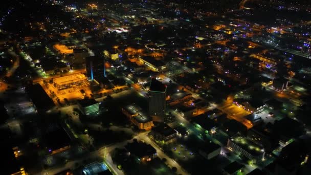 Wichita Night Drone View Downtown Kansas City Lights — стокове відео