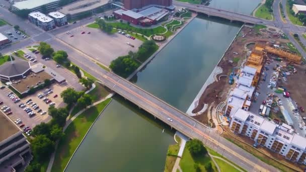 Wichita Belváros Kansas Arkansas Folyó Drone View — Stock videók