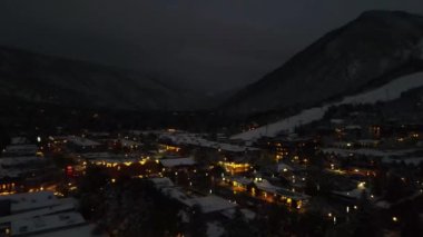 Aspen at Night, Drone View, Downtown, Colorado, Winter City Lights