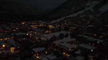 Aspen at Night, Drone View, Colorado, Winter City Lights, Downtown