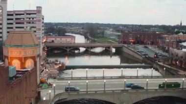 Aurora, Illinois, Fox River, Aerial View, Downtown