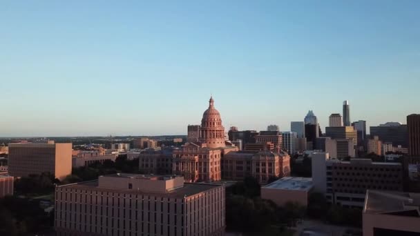 Austin Texas State Capitol Luftaufnahme Innenstadt Erstaunliche Landschaft — Stockvideo