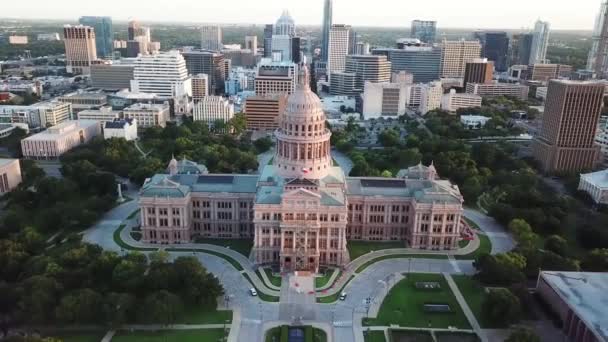 Austin Texas State Capitol Centro Ciudad Paisaje Increíble Vista Aérea — Vídeo de stock