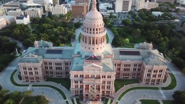 Austin Texas State Capitol Κέντρο Αεροφωτογραφία Καταπληκτικό Τοπίο — Αρχείο Βίντεο