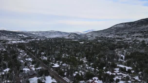 Aspen Colorado Centro Ciudad Paisaje Invierno Vistas Los Aviones Tripulados — Vídeos de Stock