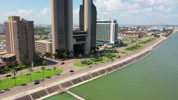 Corpus Christi Aerial View Downtown Corpus Christi Bay Texas — стокове відео