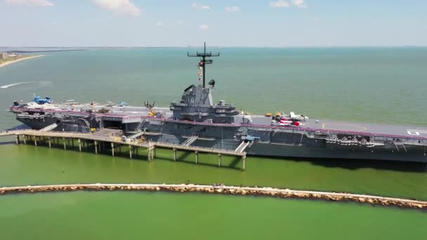 Corpus Christi Uss Lexington Aerial View Texas Corpus Christi Bay — стокове відео