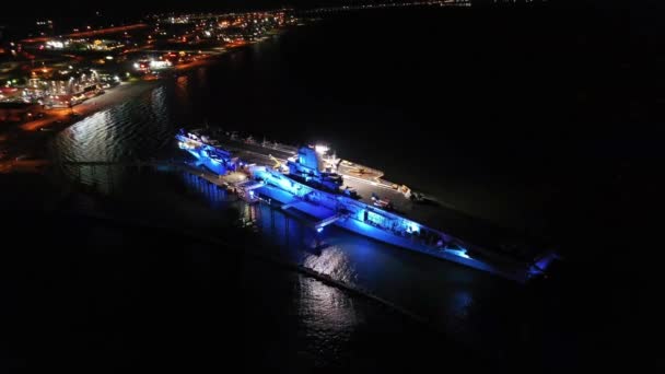 Corpus Christi Night Uss Lexington Aerial View Corpus Christi Bay — стокове відео