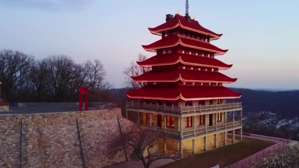 Avond Lezen Pennsylvania Pagoda Luchtfoto — Stockvideo