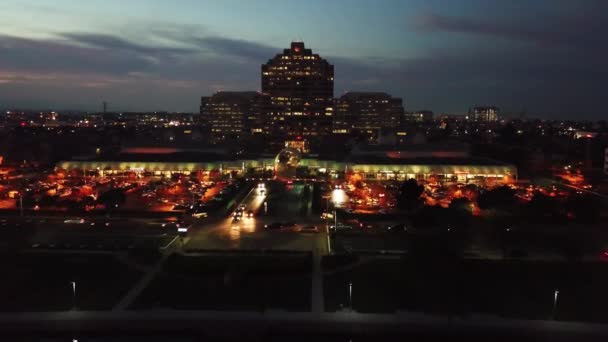 Noite Sobre Foster City Califórnia Vista Aérea Centro Cidade Baía — Vídeo de Stock