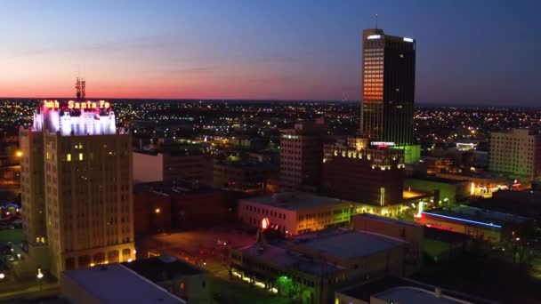 Noite Sobre Amarillo Texas Centro Cidade Luzes Cidade Vista Drone — Vídeo de Stock