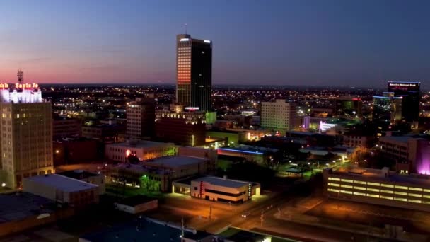 Noche Amarillo Texas Vistas Los Drones Centro Ciudad Luces Ciudad — Vídeos de Stock