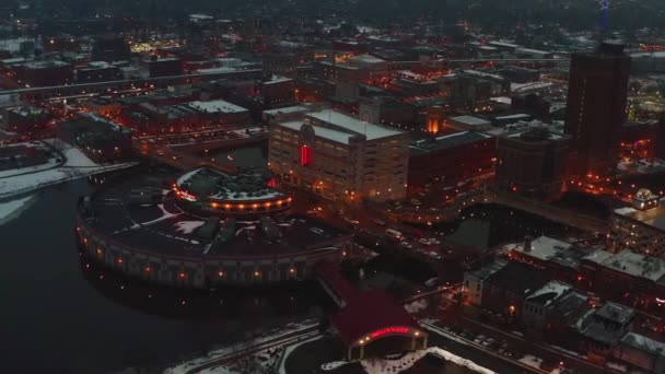 Noite Inverno Sobre Aurora Illinois Vista Drone Ilha Stolp Rio — Vídeo de Stock