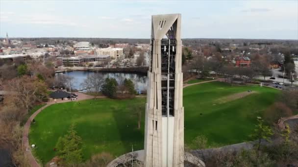 Naperville Illinois Aerial View Downtown Millennium Carillon — стокове відео
