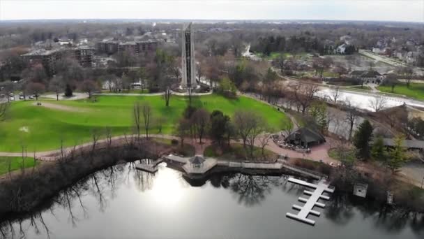 Naperville Illinois Aerial View Millennium Carillon Downtown — Stock video