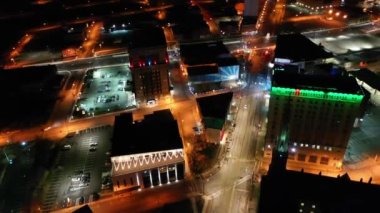 Utica Gece, New York Eyaleti, Drone View, Şehir Merkezi, Şehir Işıkları