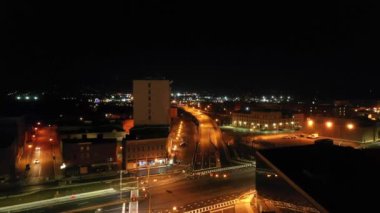 Gece Utica, New York Eyaleti, Şehir Işıkları, Şehir Merkezi, Hava Görüntüsü