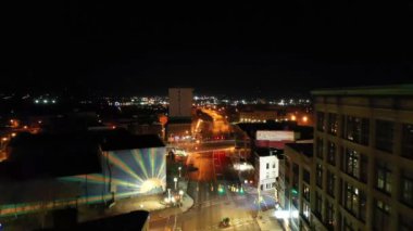 Gece Utica, New York Eyaleti, Şehir Işıkları, Hava Manzarası, Şehir Merkezi