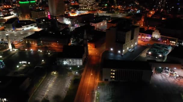 Utica Night New York State City Lights Downtown Drone View — Stock video