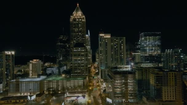 Downtown Atlanta Nachts Georgia City Lights Uitzicht Lucht — Stockvideo