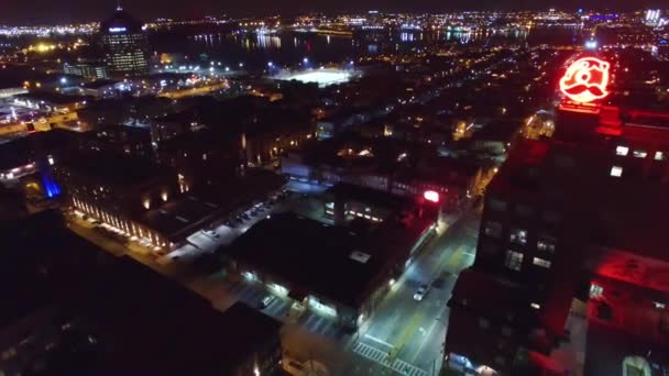 Cantón Noche Ohio Vista Aérea Centro Ciudad Luces Ciudad — Vídeo de stock