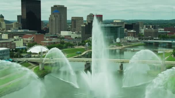 Dayton Ohio Śródmieście Widok Powietrza Wielka Rzeka Miami — Wideo stockowe