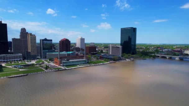 Toledo Ohio Downtown Maumee River Uitzicht Lucht — Stockvideo