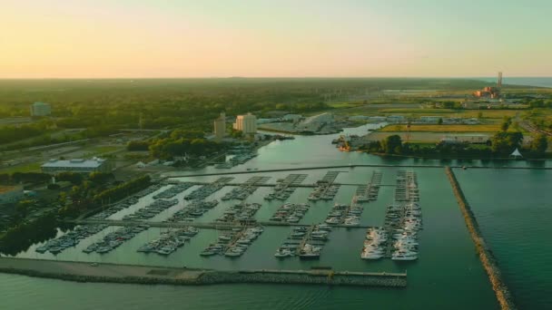 Coucher Soleil Sur Port Waukegan Illinois Vue Aérienne Paysage Incroyable — Video