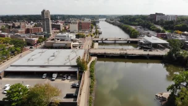 Elgin Illinois Downtown Flygfoto Fantastiskt Landskap Fox River — Stockvideo