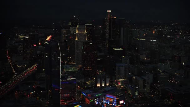Los Ángeles Noche Centro Luces Ciudad Vista Aérea California — Vídeo de stock