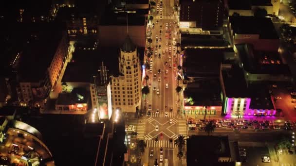 Λος Άντζελες Νύχτα Καλιφόρνια Downtown City Lights Aerial View — Αρχείο Βίντεο