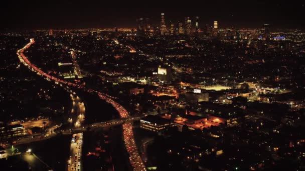 Los Angeles Nachts Luchtfoto Snelweg Californië City Lights — Stockvideo