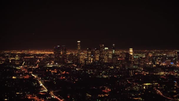 Los Angeles Nachts Californië City Lights Downtown Aerial View — Stockvideo
