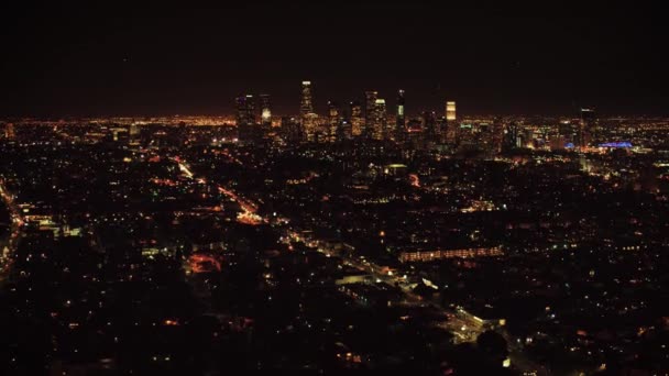 Los Angeles Gece Kaliforniya Şehir Merkezi Hava Manzarası Şehir Işıkları — Stok video
