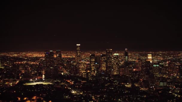 Los Angeles Night California City Lights Aerial View Downtown — Stock video